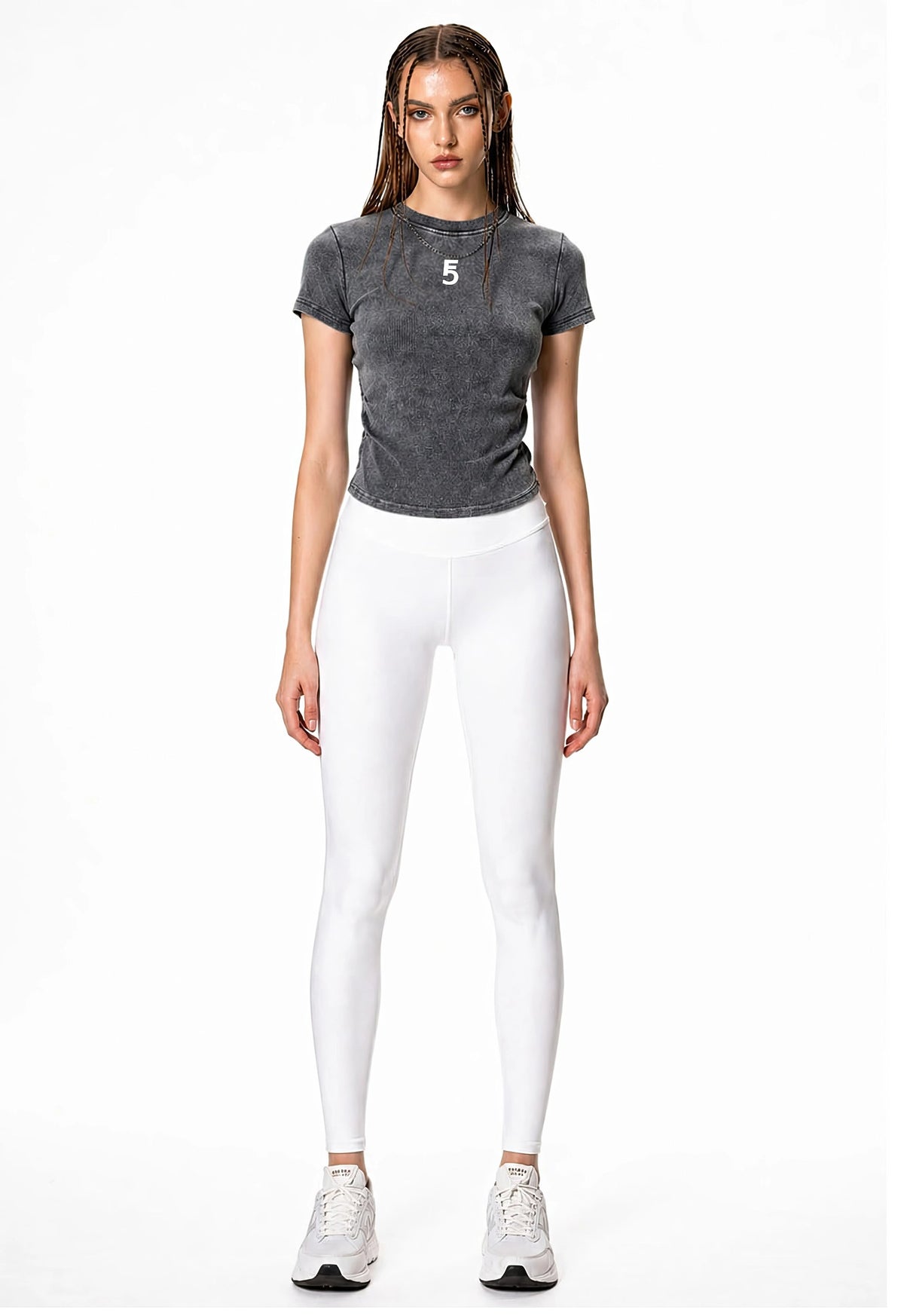 Vintage Washed Bodycon Cotton T-Shirt Icon | White Logo
