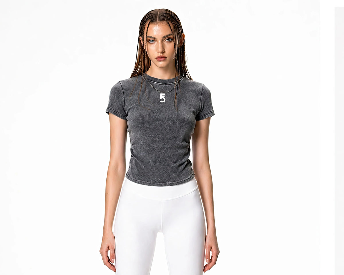 Vintage Washed Bodycon Cotton T-Shirt Icon | White Logo