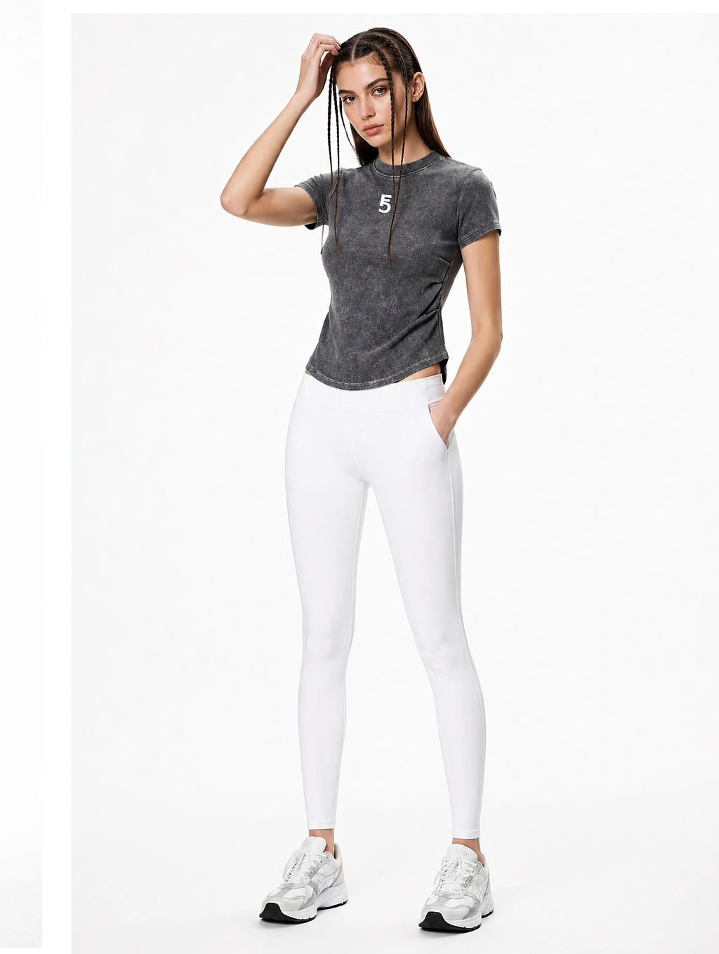 Vintage Washed Bodycon Cotton T-Shirt Icon | White Logo