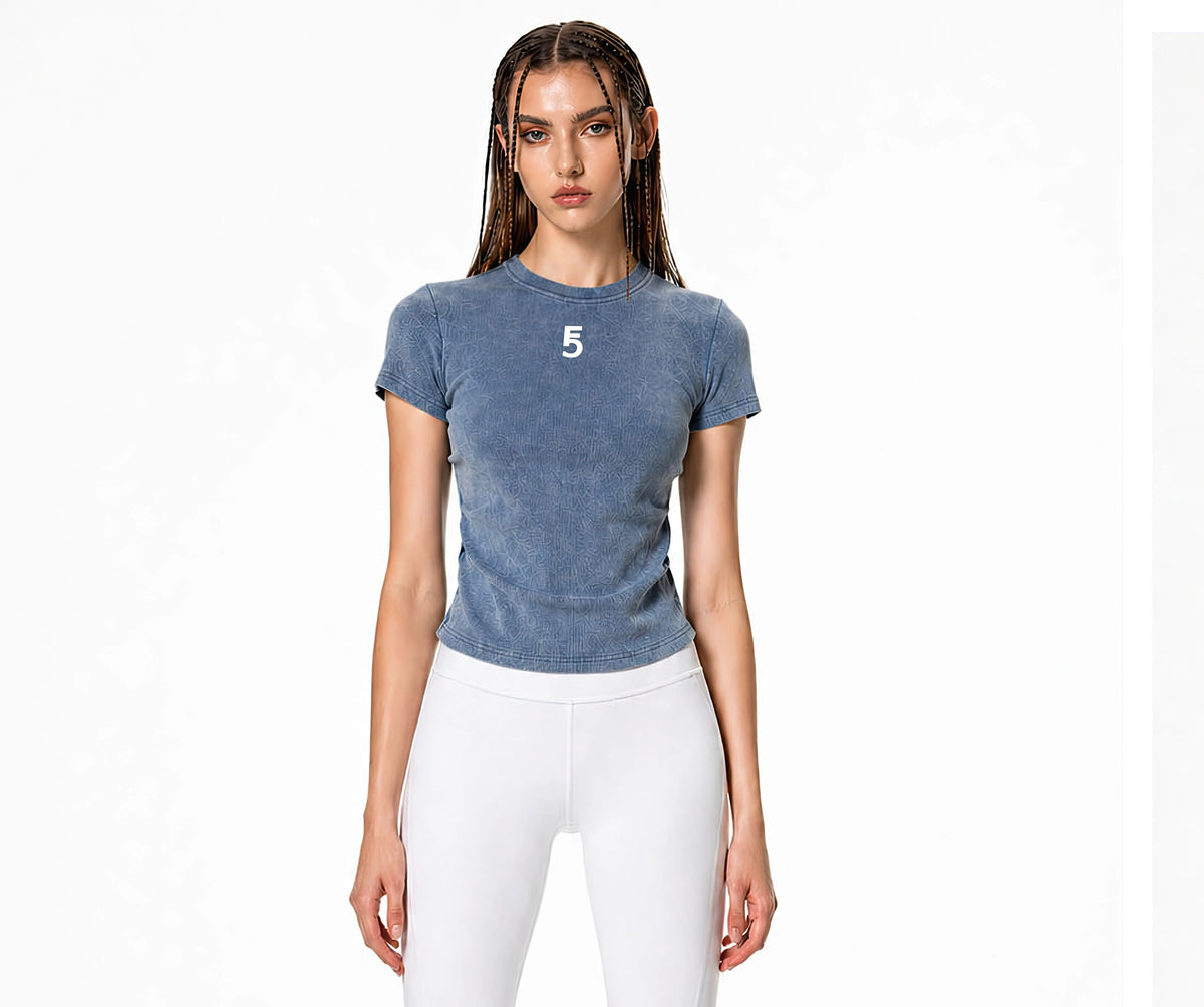 Vintage Washed Bodycon Cotton T-Shirt Icon | White Logo