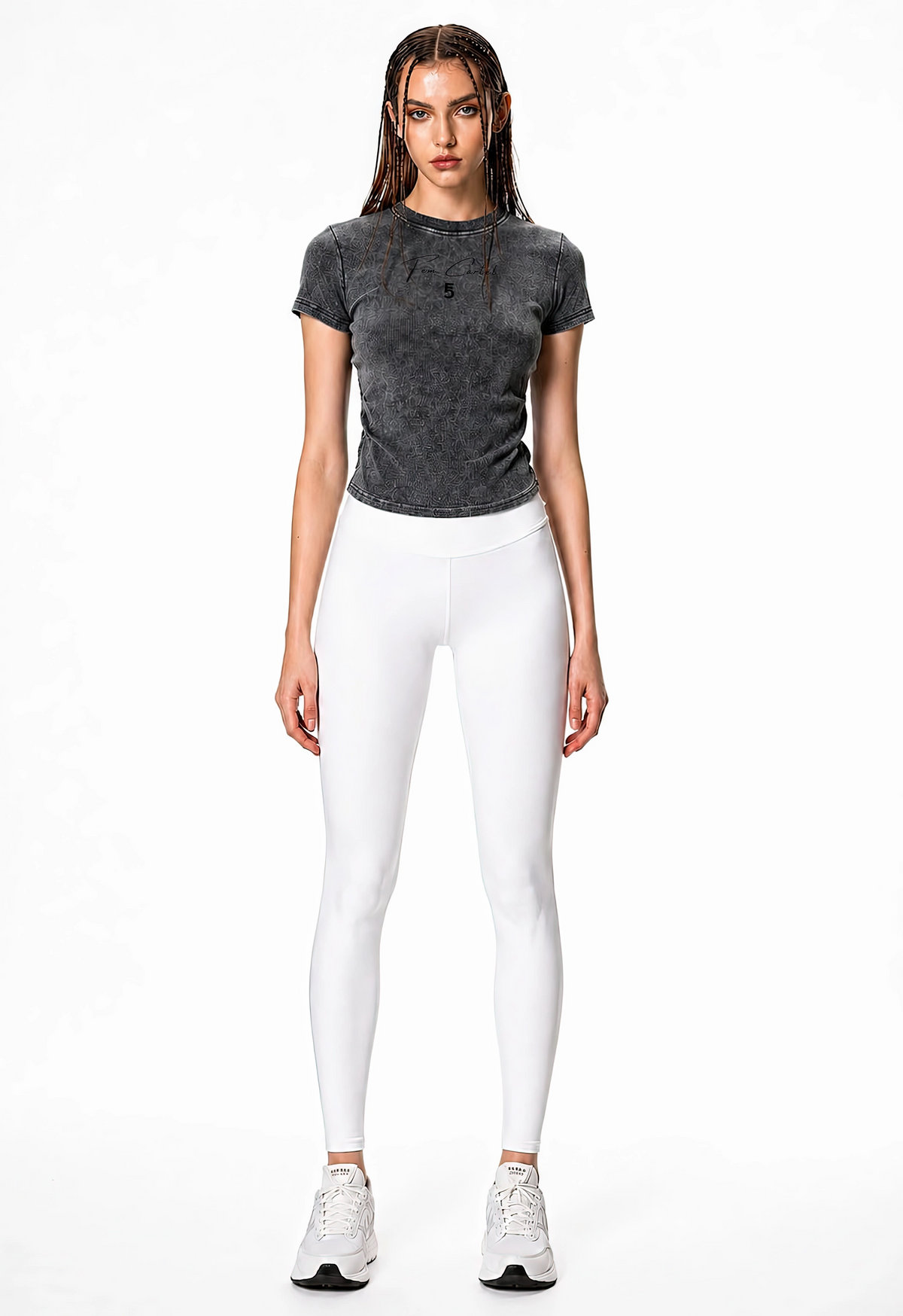 Vintage Washed Bodycon Cotton T-Shirt Script | Black Logo