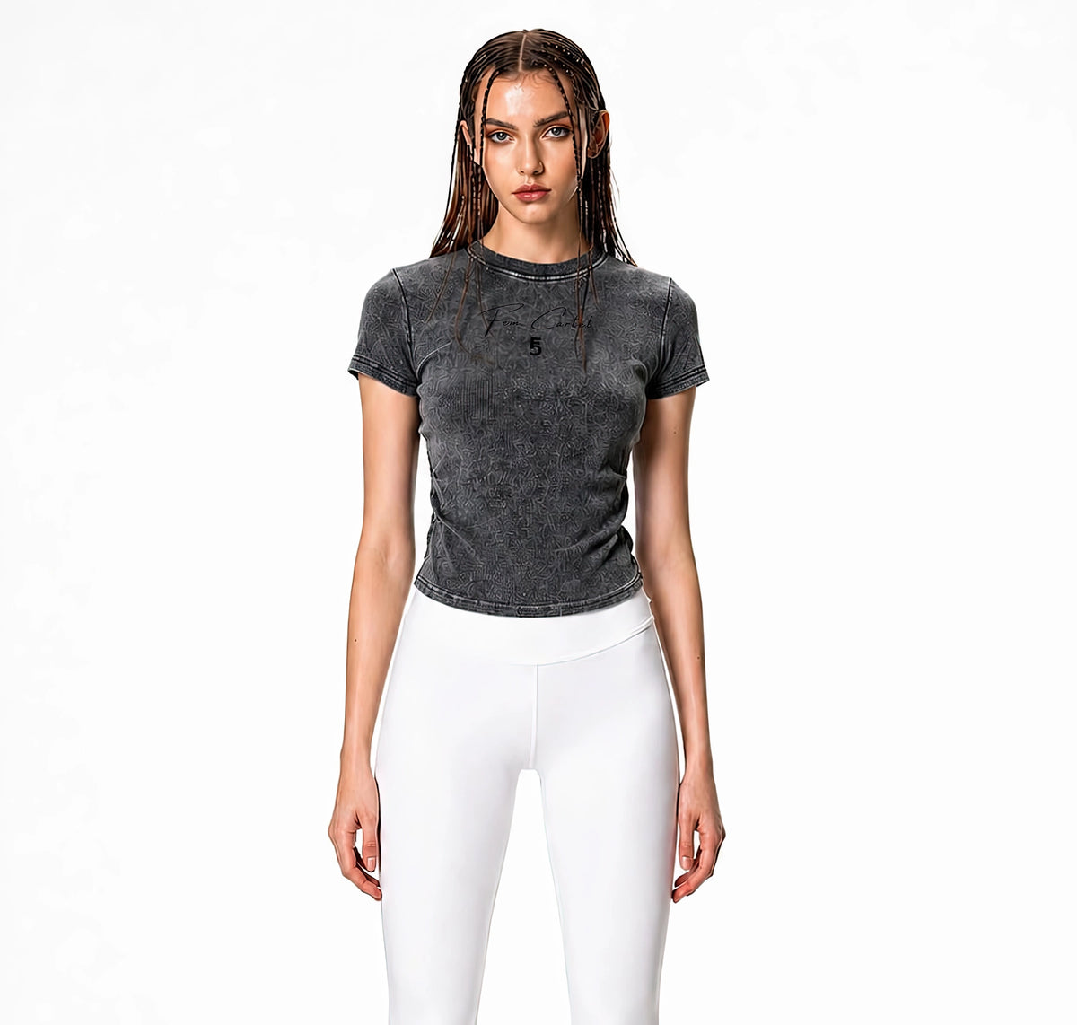 Vintage Washed Bodycon Cotton T-Shirt Script | Black Logo