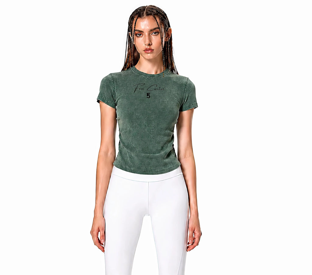 Vintage Washed Bodycon Cotton T-Shirt Script | Black Logo