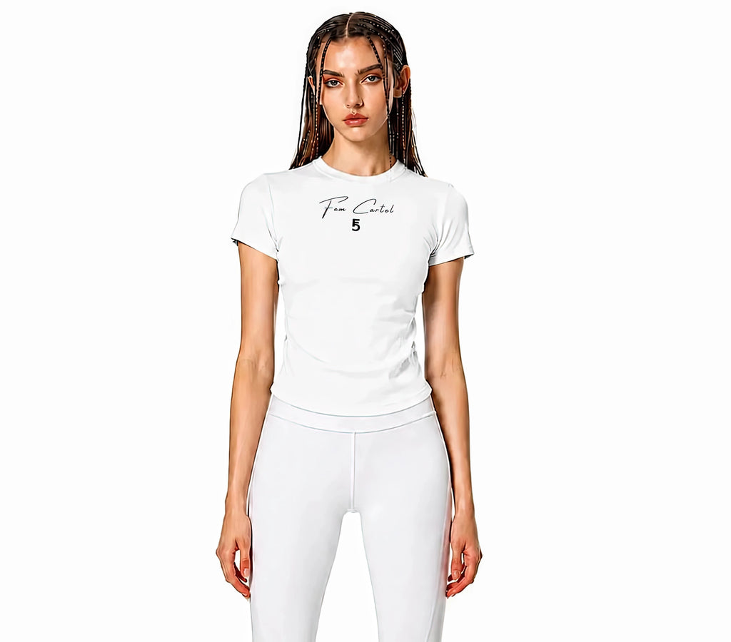 Vintage Washed Bodycon Cotton T-Shirt Script | Black Logo