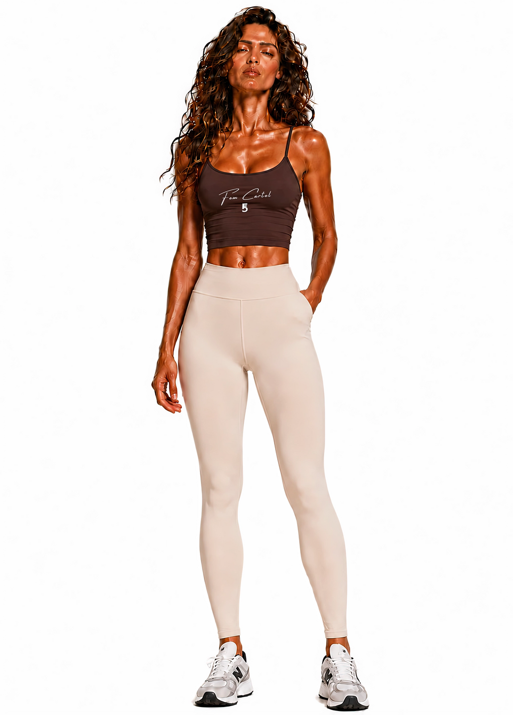 Spaghetti Strap Yoga Sports Bra Script | White Logo