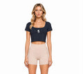 Square Neck Crop T-Shirt Icon | White Logo