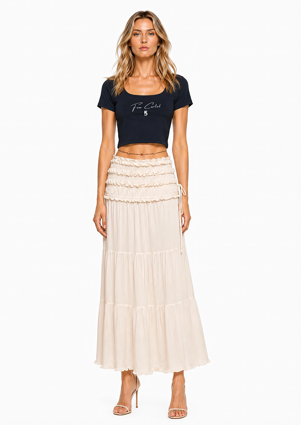 Square Neck Crop T-Shirt Script | White Logo
