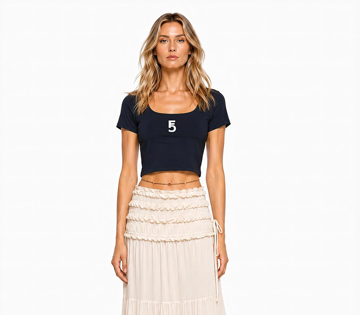 Square Neck Crop T-Shirt Icon | White Logo