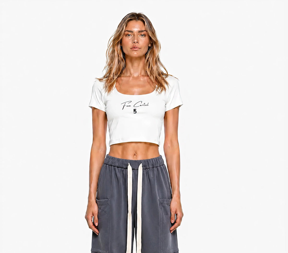 Square Neck Crop T-Shirt Script | Black Logo