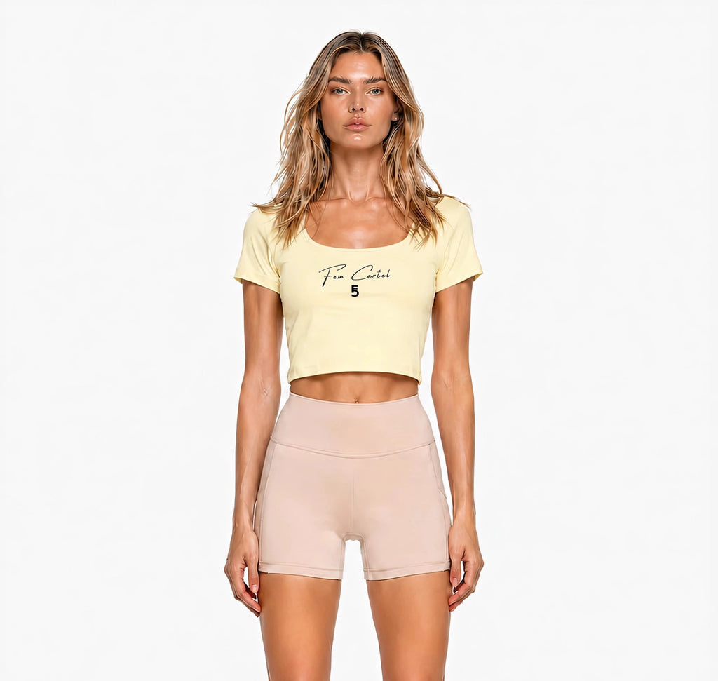 Square Neck Crop T-Shirt Script | Black Logo