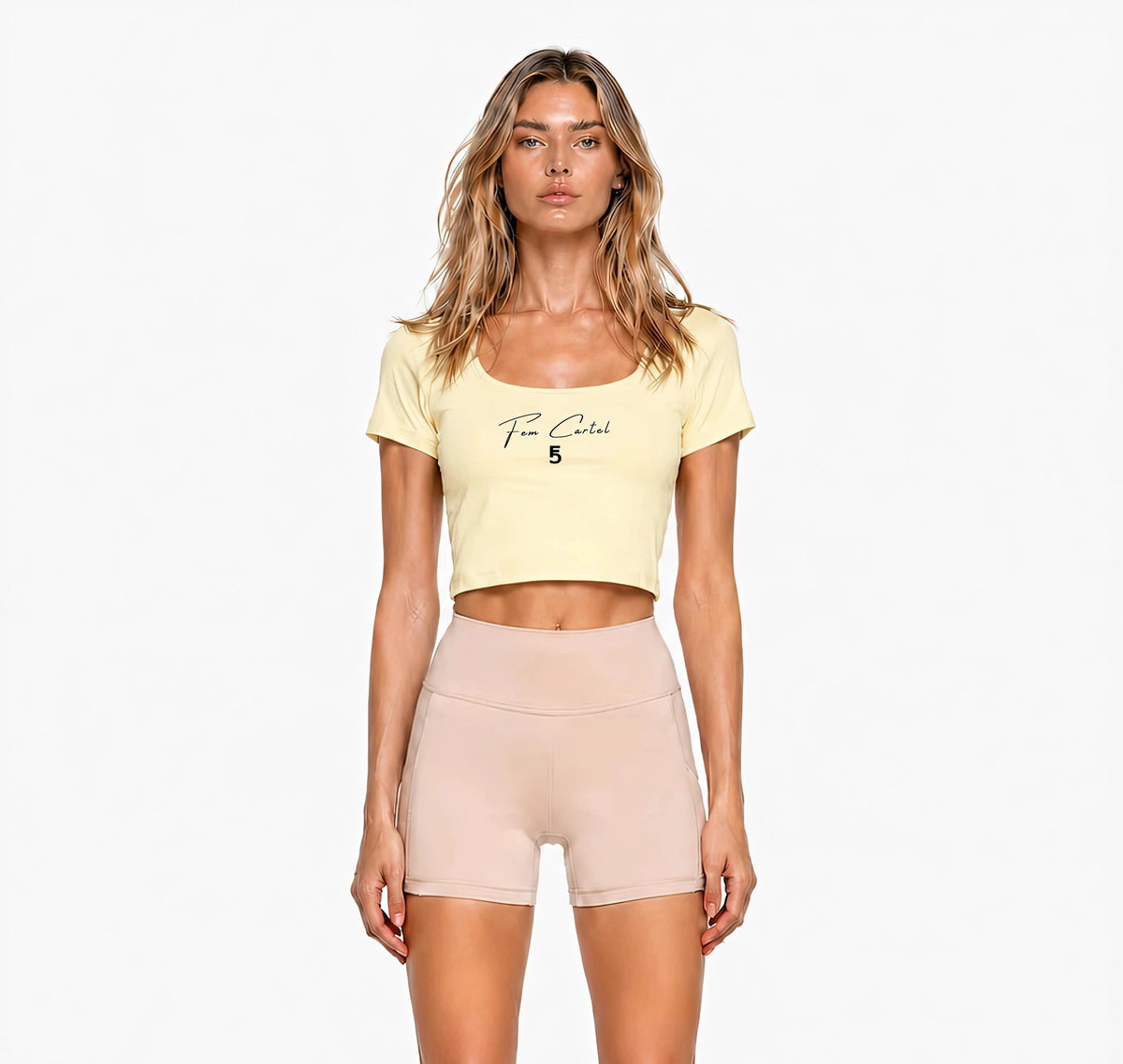 Square Neck Crop T-Shirt Script | Black Logo