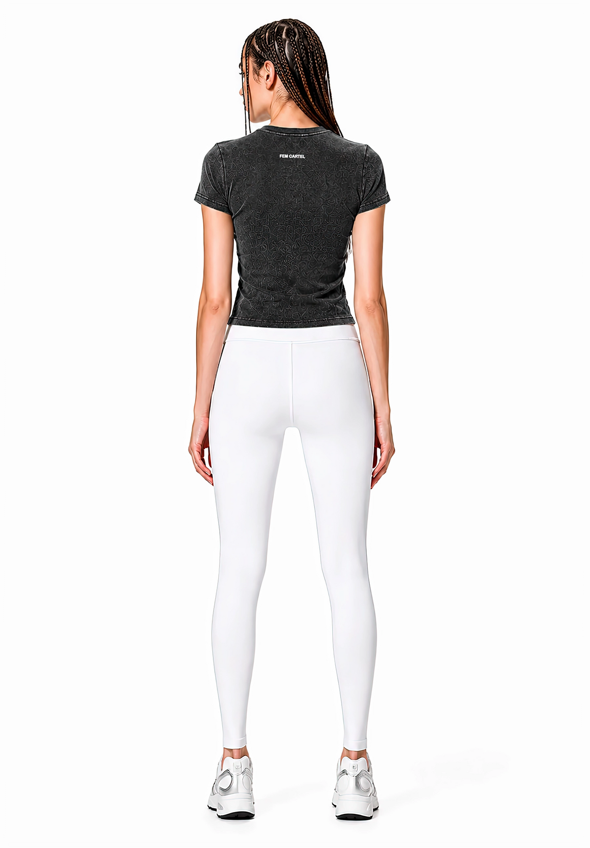 Vintage Washed Bodycon Cotton T-Shirt Script | White Logo