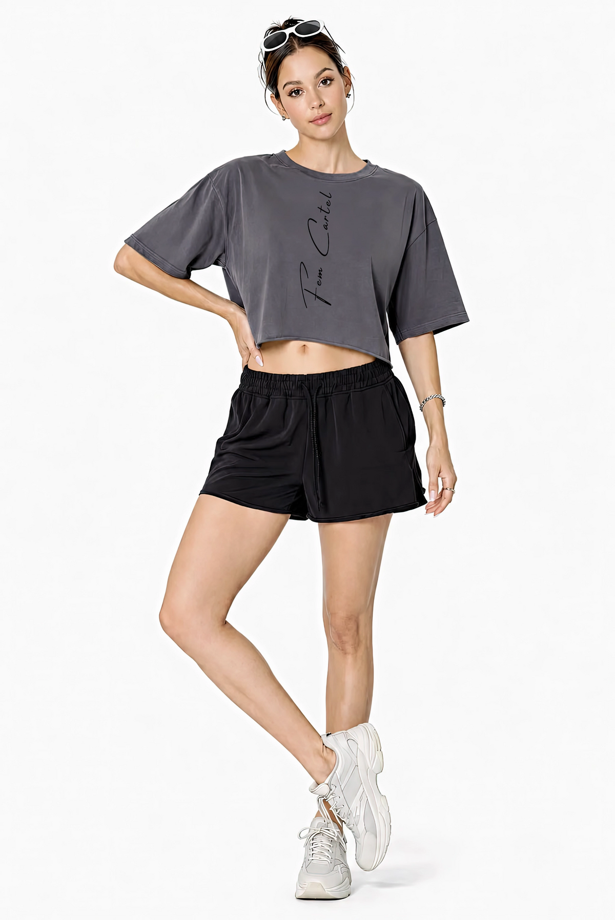 Snow Washed Raw Edge Crop Top Vertical | Black Logo