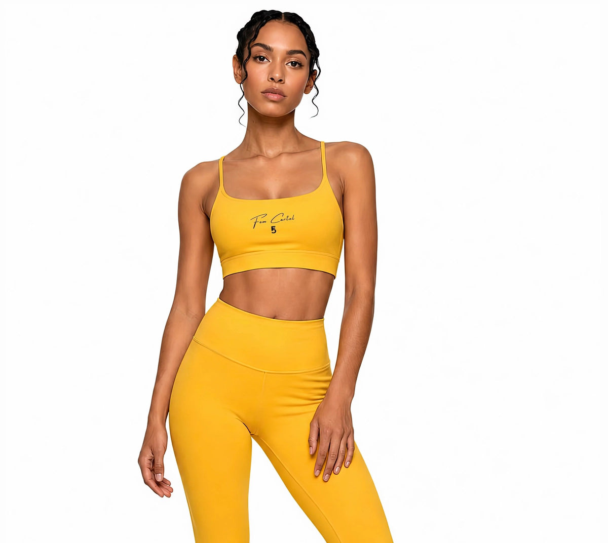 Strappy Criss Cross Yoga Sports Bra Script | Black Logo