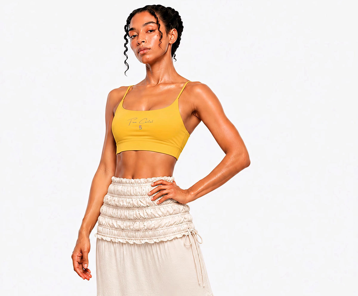 Strappy Criss Cross Yoga Sports Bra Script | Pink Logo