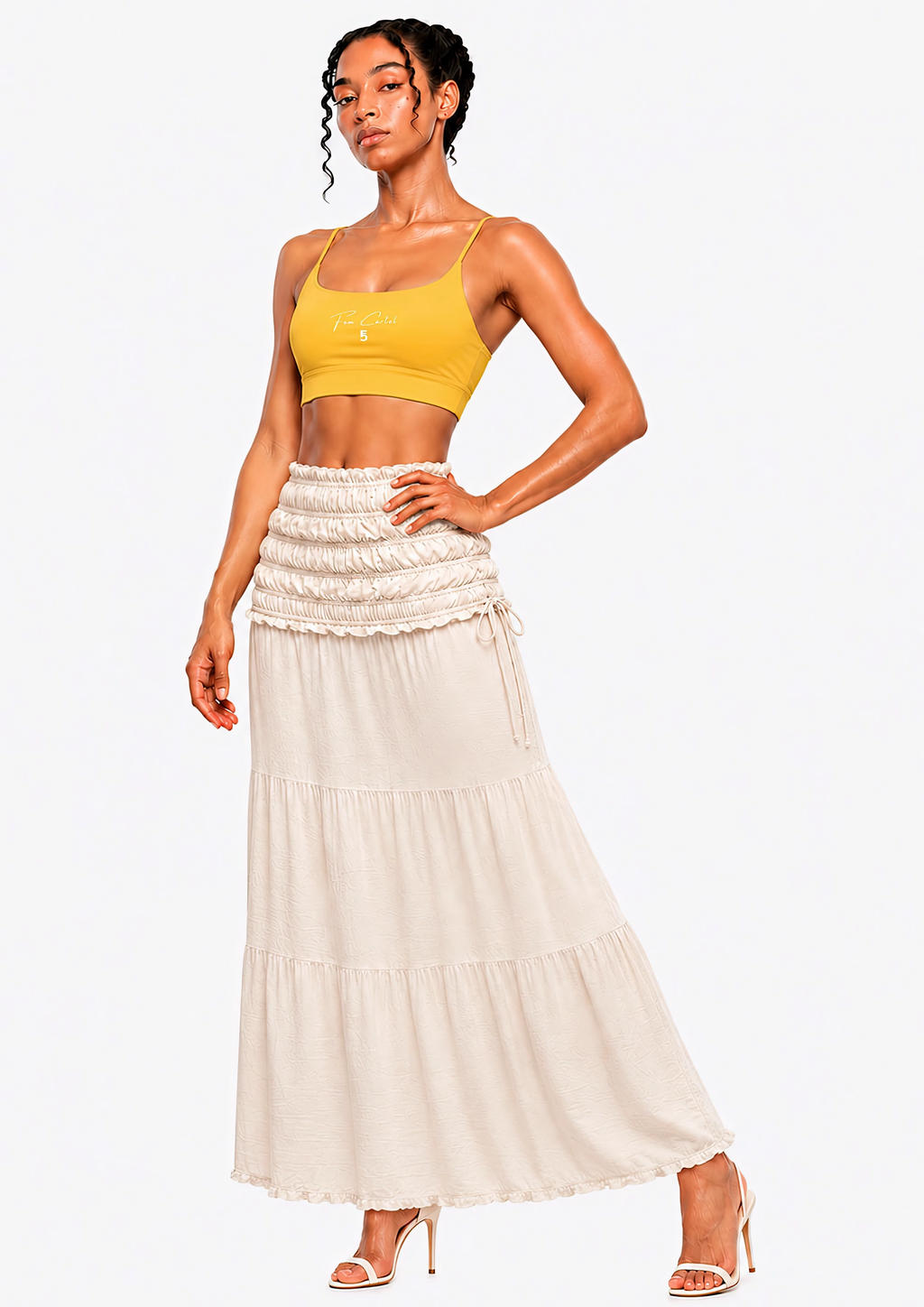 Strappy Criss Cross Yoga Sports Bra Script| White Logo