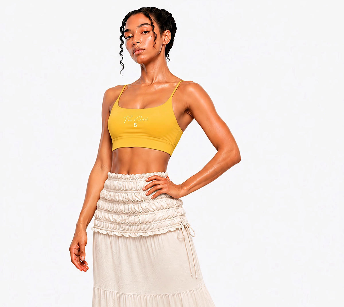 Strappy Criss Cross Yoga Sports Bra Script| White Logo