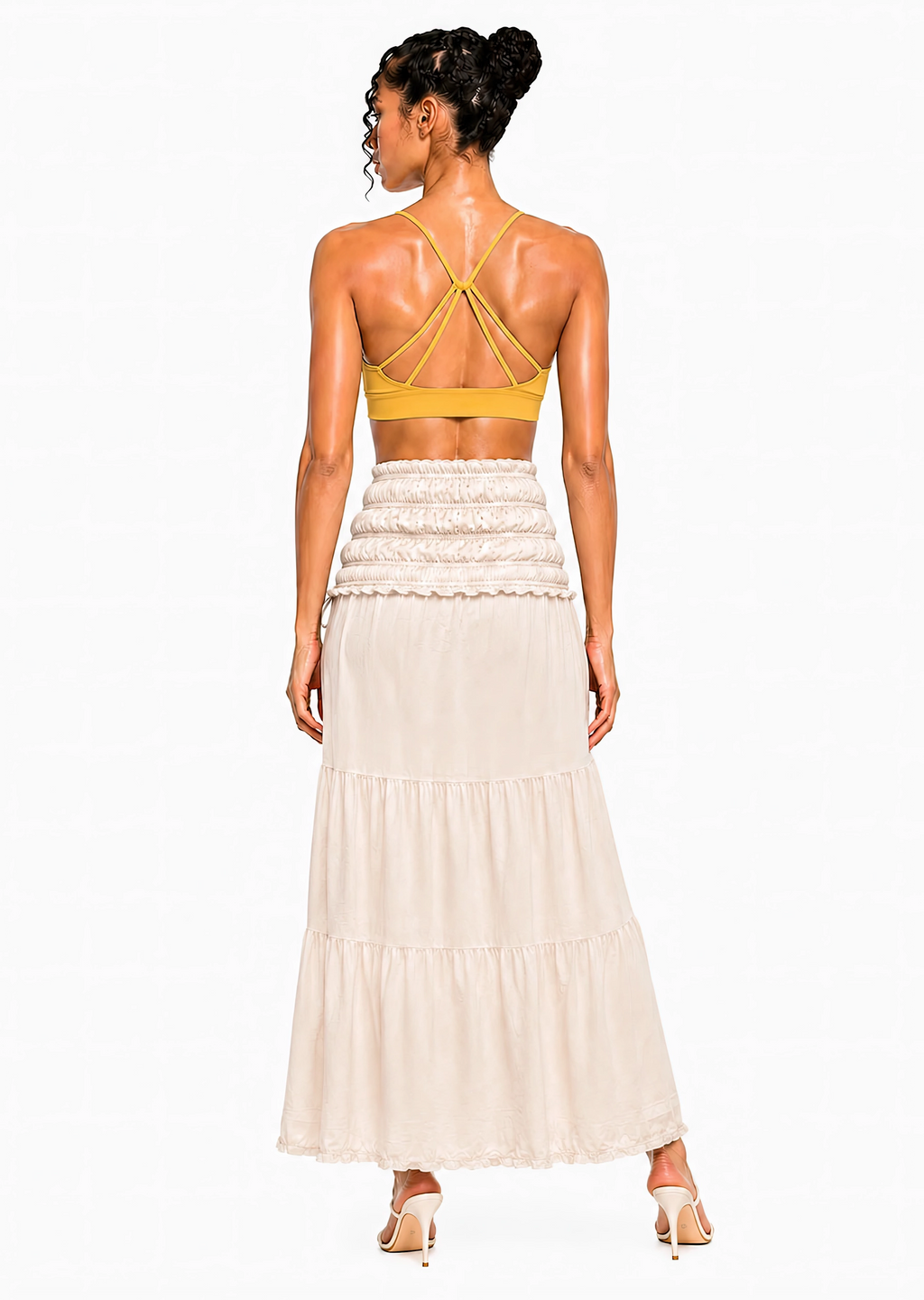 Strappy Criss Cross Yoga Sports Bra Script| White Logo