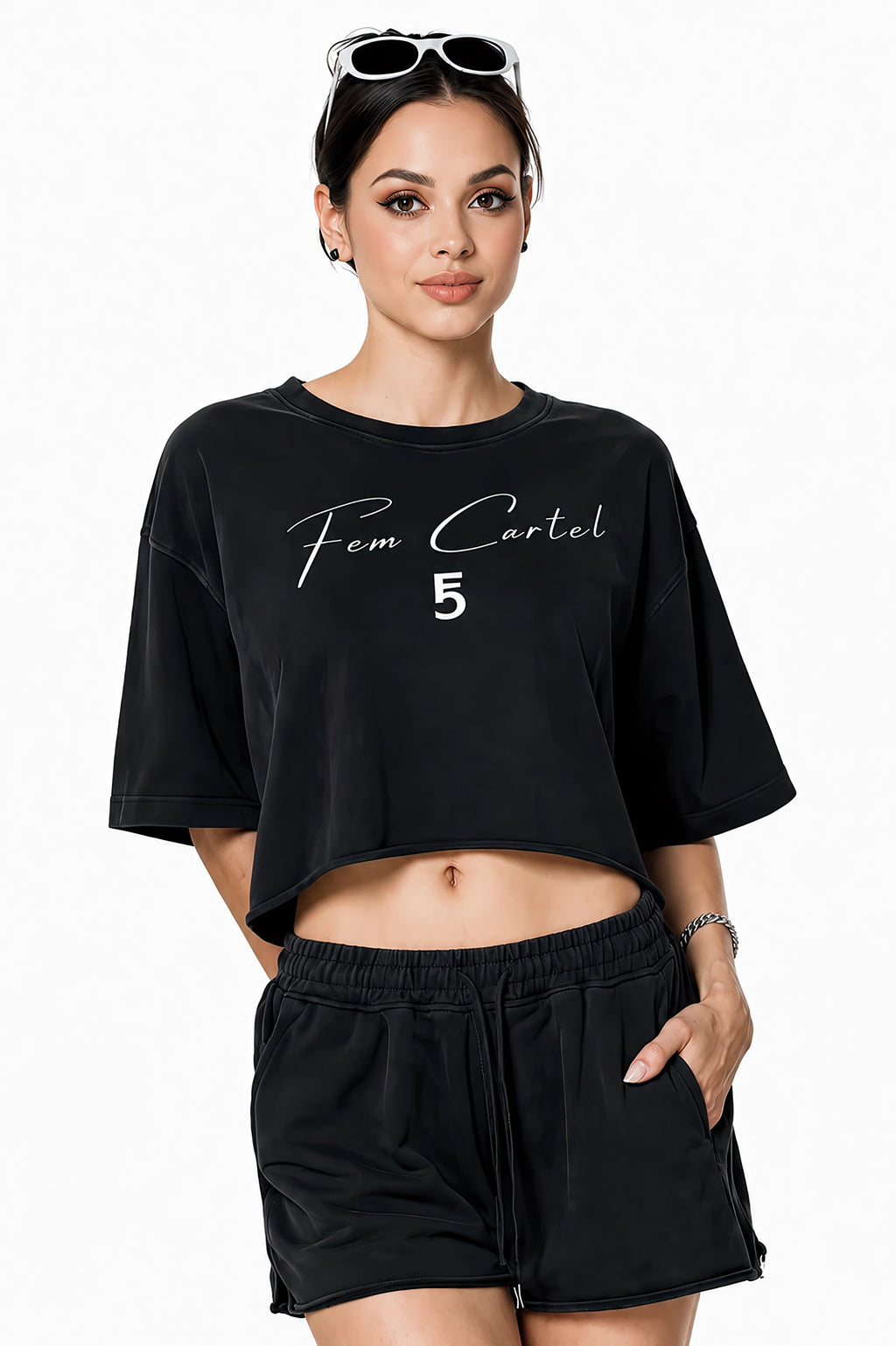 Snow Washed Raw Edge Crop Top | White Logo