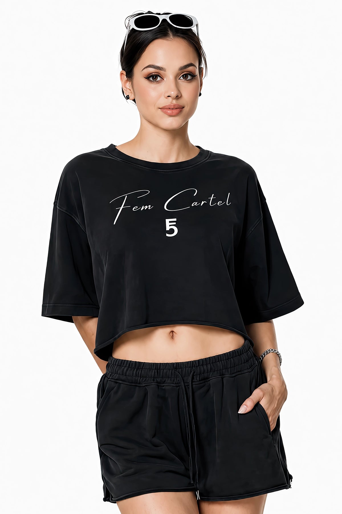Snow Washed Raw Edge Crop Top | White Logo