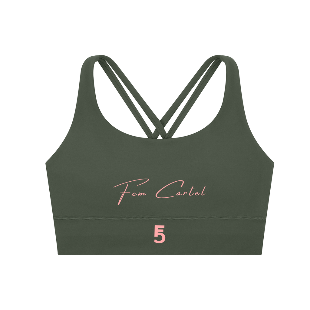 Strappy Criss-Cross Sports Bra | Pink Logo