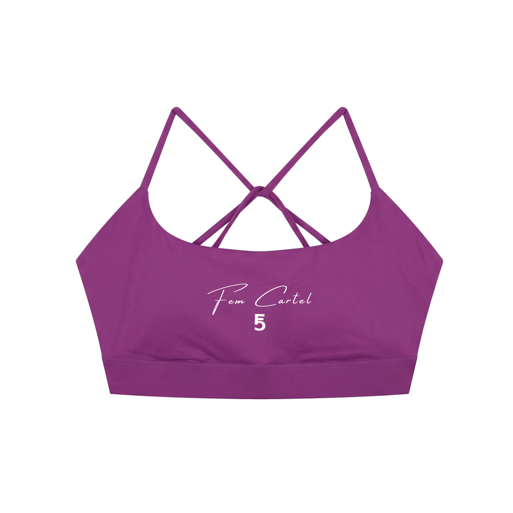 Strappy Criss Cross Yoga Sports Bra Script| White Logo