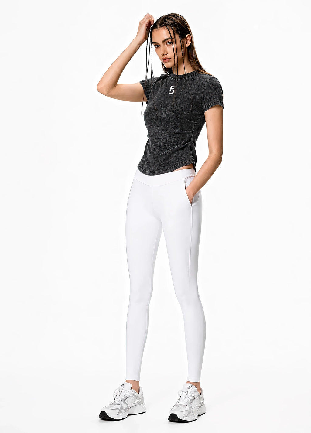 Vintage Washed Bodycon Cotton T-Shirt Icon | White Logo