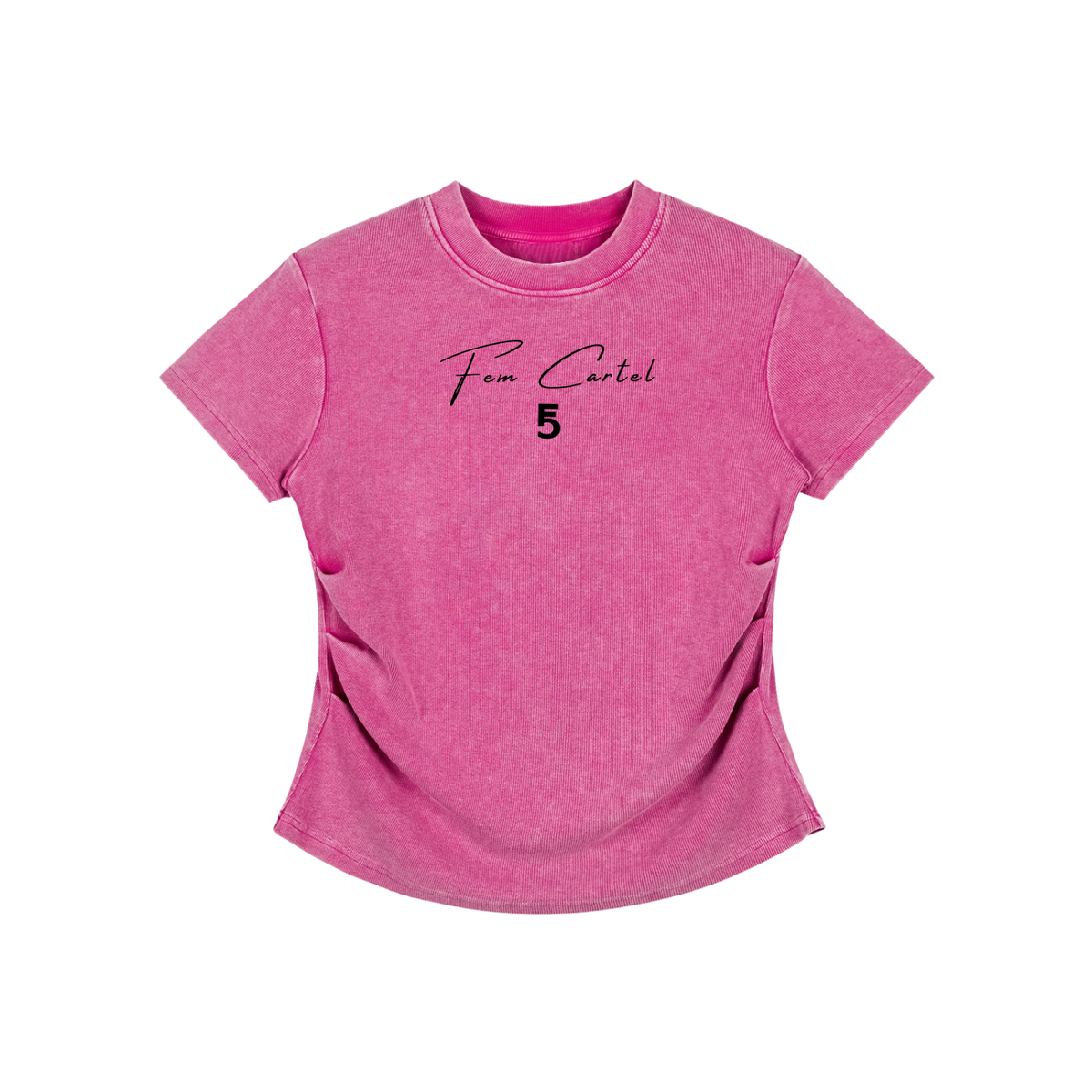 Vintage Washed Bodycon Cotton T-Shirt Script | Black Logo