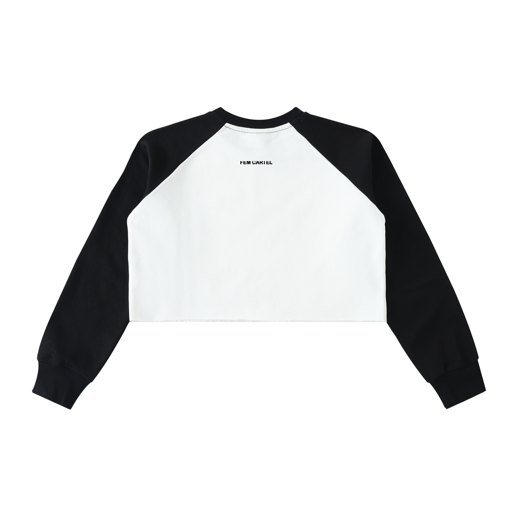 Raw-Hem Color-Block Raglan Crop Sweatshirt | Black Logo