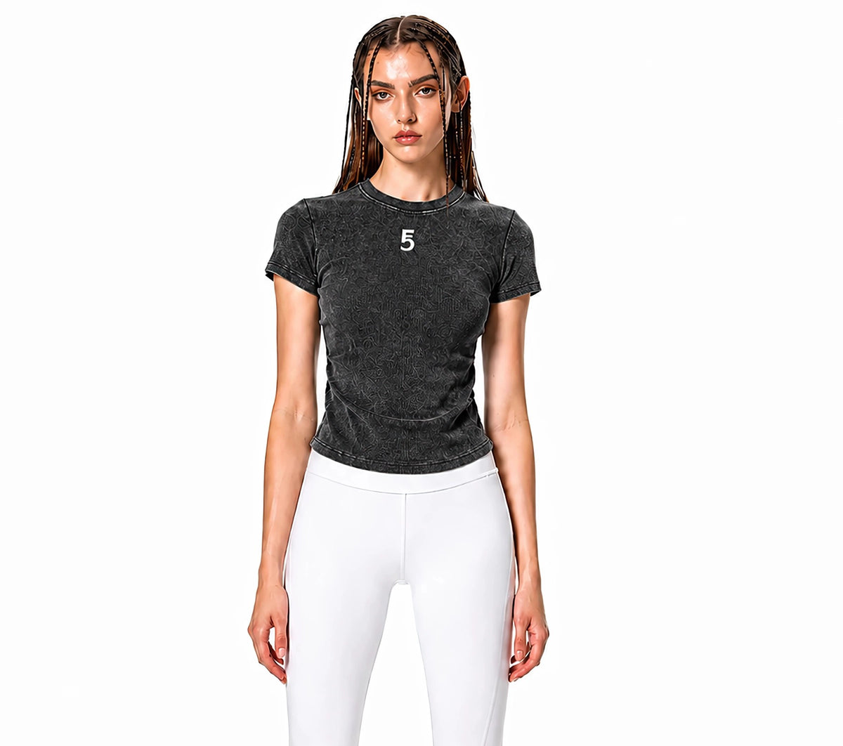 Vintage Washed Bodycon Cotton T-Shirt Icon | White Logo