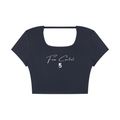 Square Neck Crop T-Shirt Script | White Logo