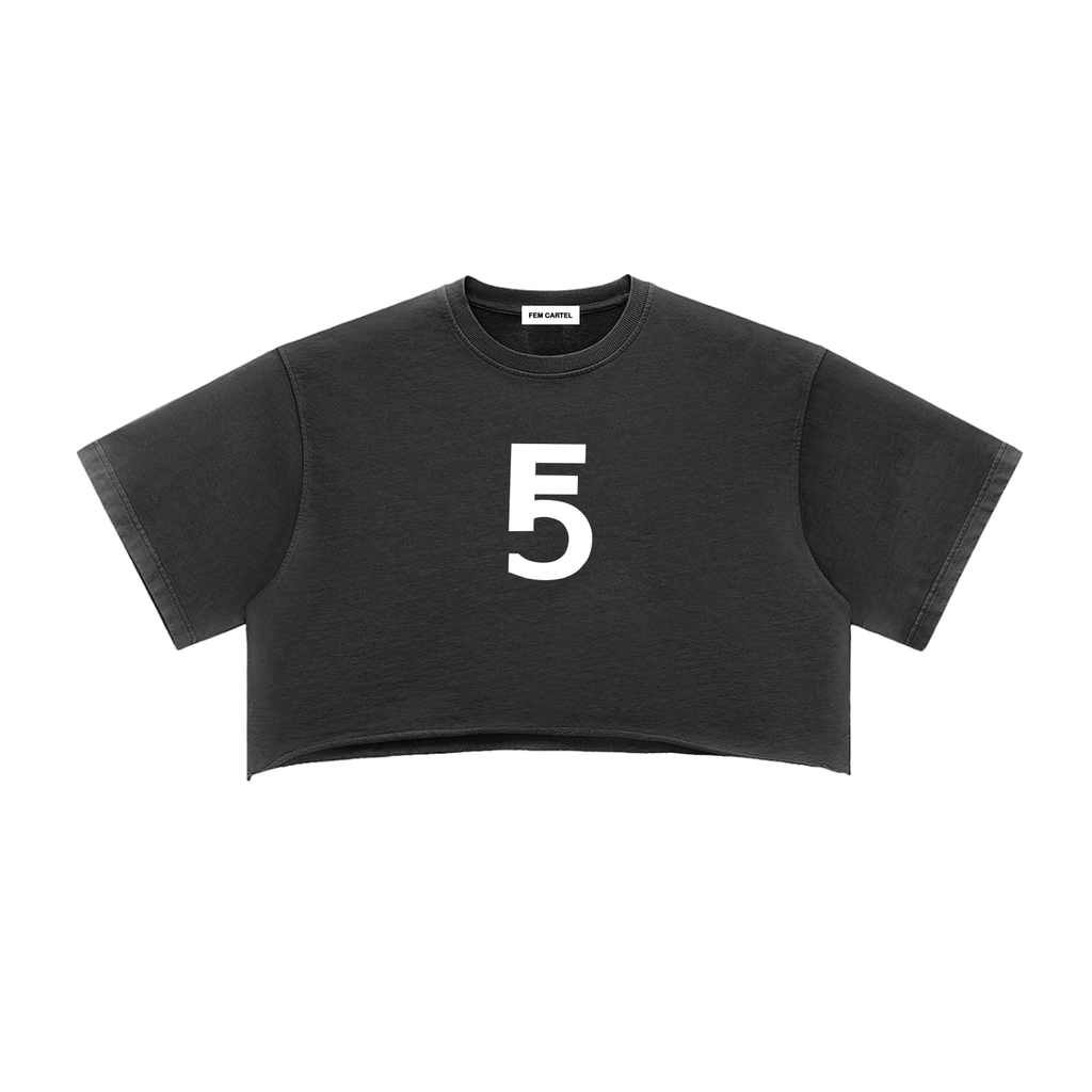 Snow Washed Raw Edge Crop Top | White Logo