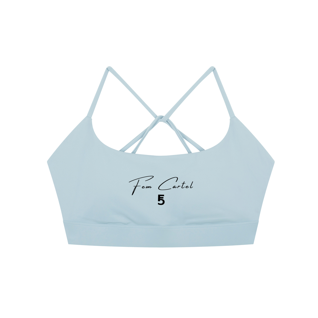 Strappy Criss Cross Yoga Sports Bra Script | Black Logo