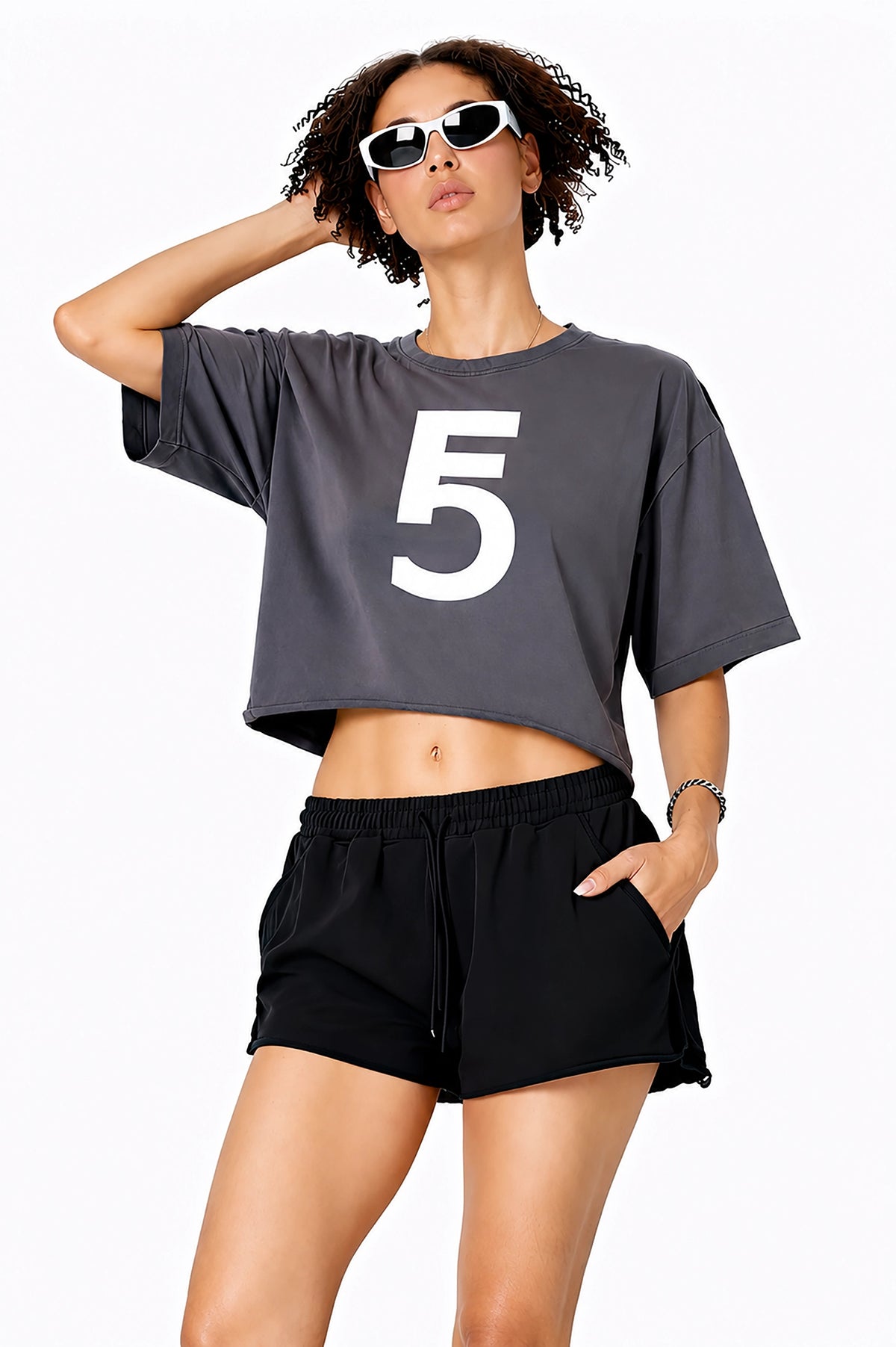 Snow Washed Raw Edge Crop Top | White Logo