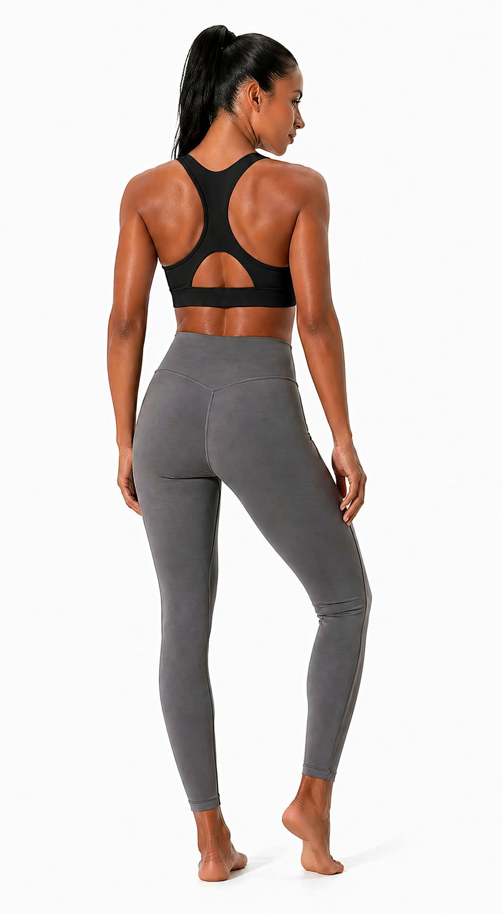 Crossover V-Neck Sports Bra | White Logo