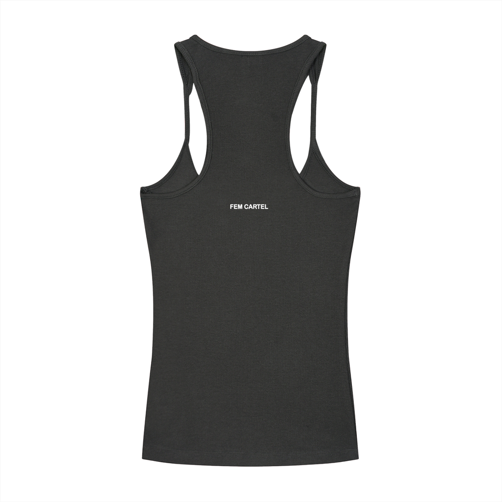 Slim Fit Ribbed Racerback Tank Top | White Logo