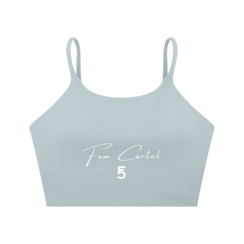 Spaghetti Strap Yoga Sports Bra Script | White Logo