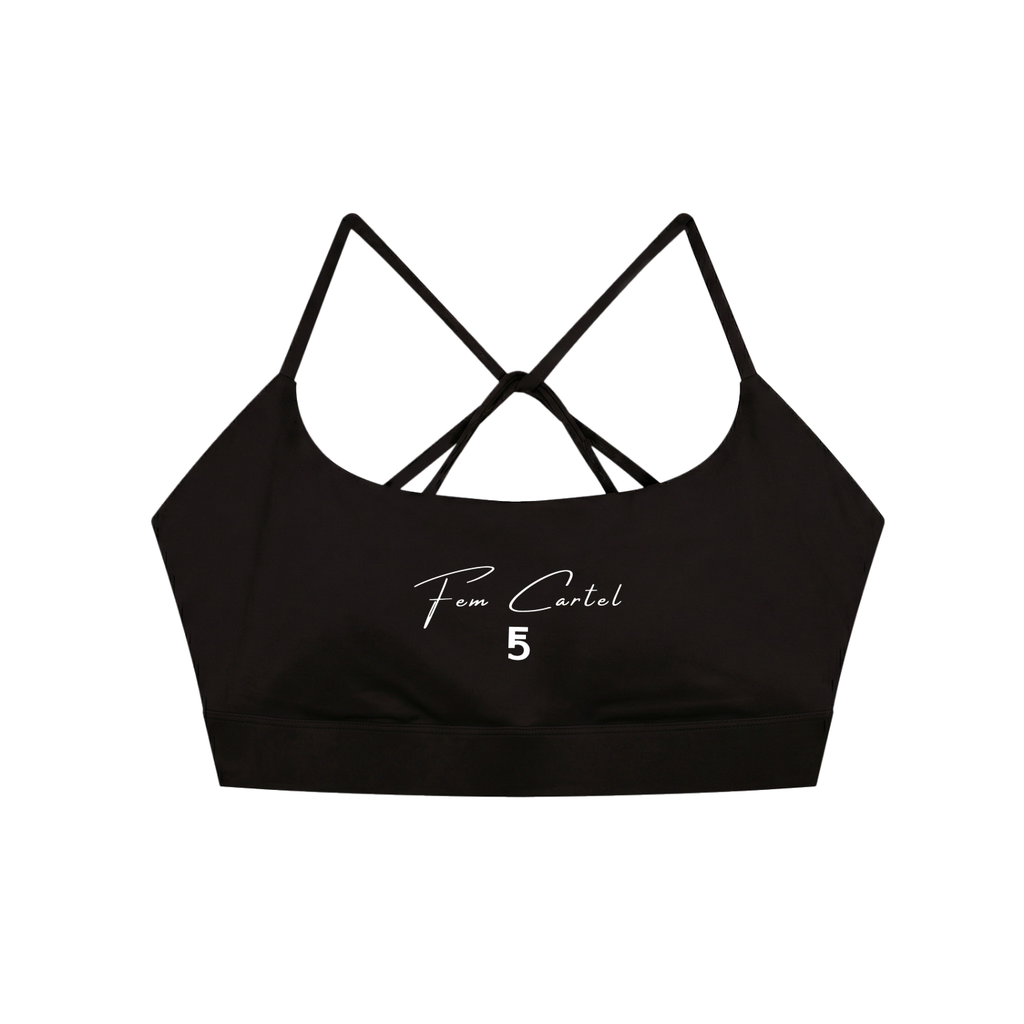Strappy Criss Cross Yoga Sports Bra Script| White Logo