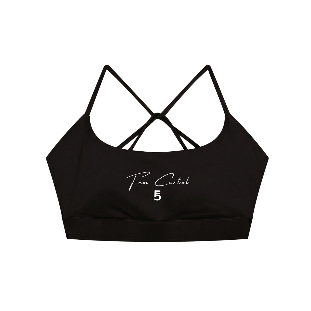 Strappy Criss Cross Yoga Sports Bra Script| White Logo