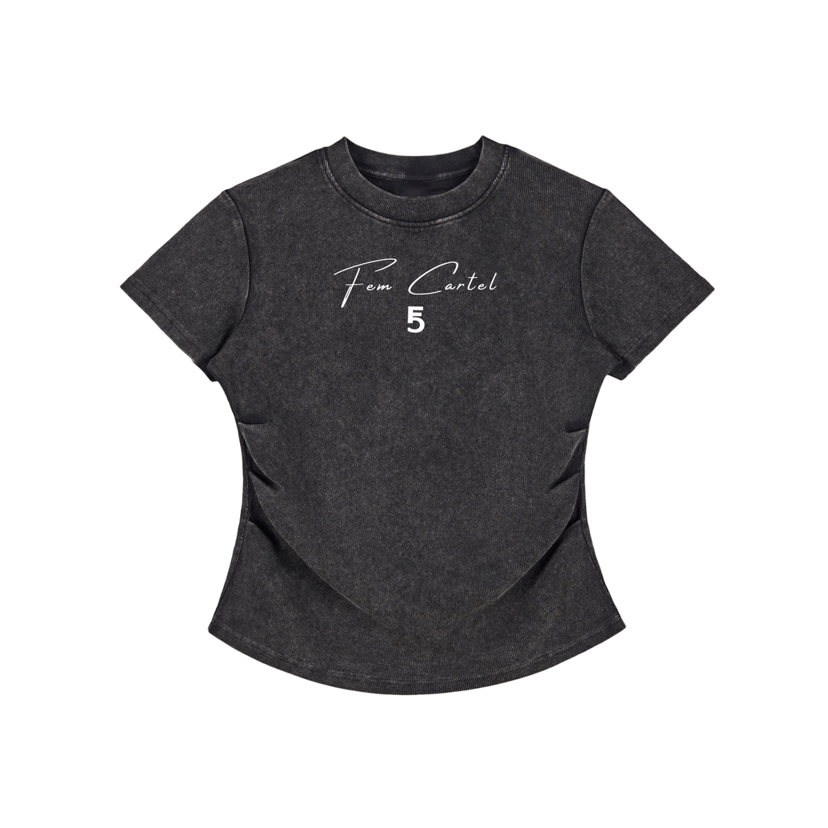 Vintage Washed Bodycon Cotton T-Shirt Script | White Logo