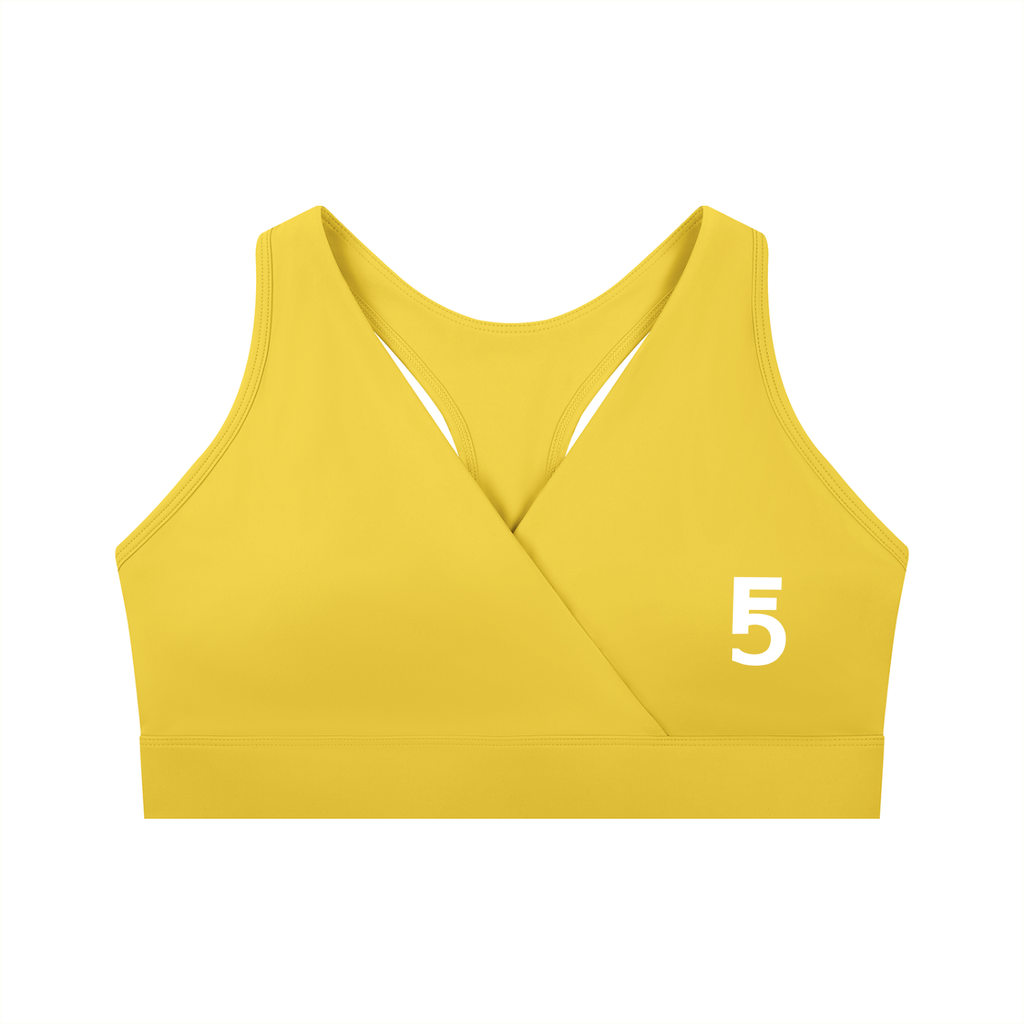 Crossover V-Neck Sports Bra | White Logo