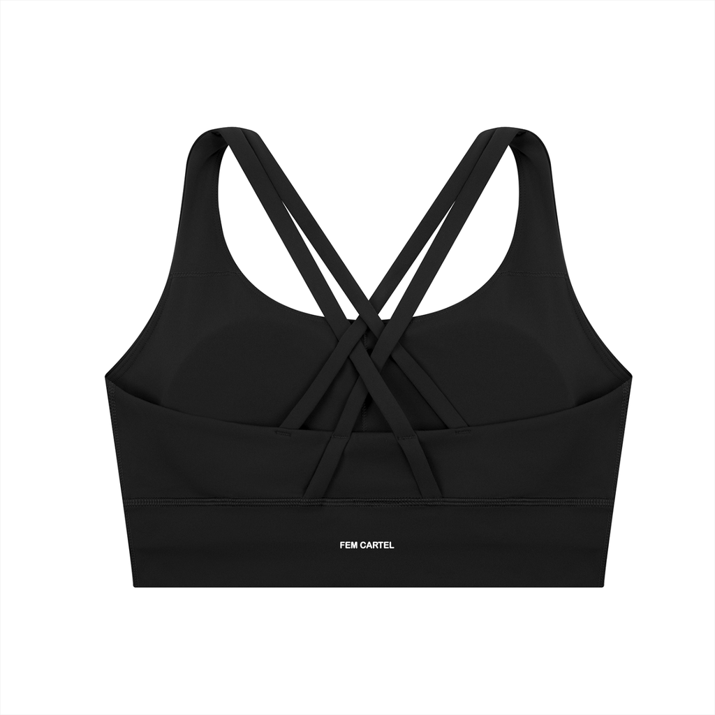 Strappy Criss-Cross Sports Bra | White Logo
