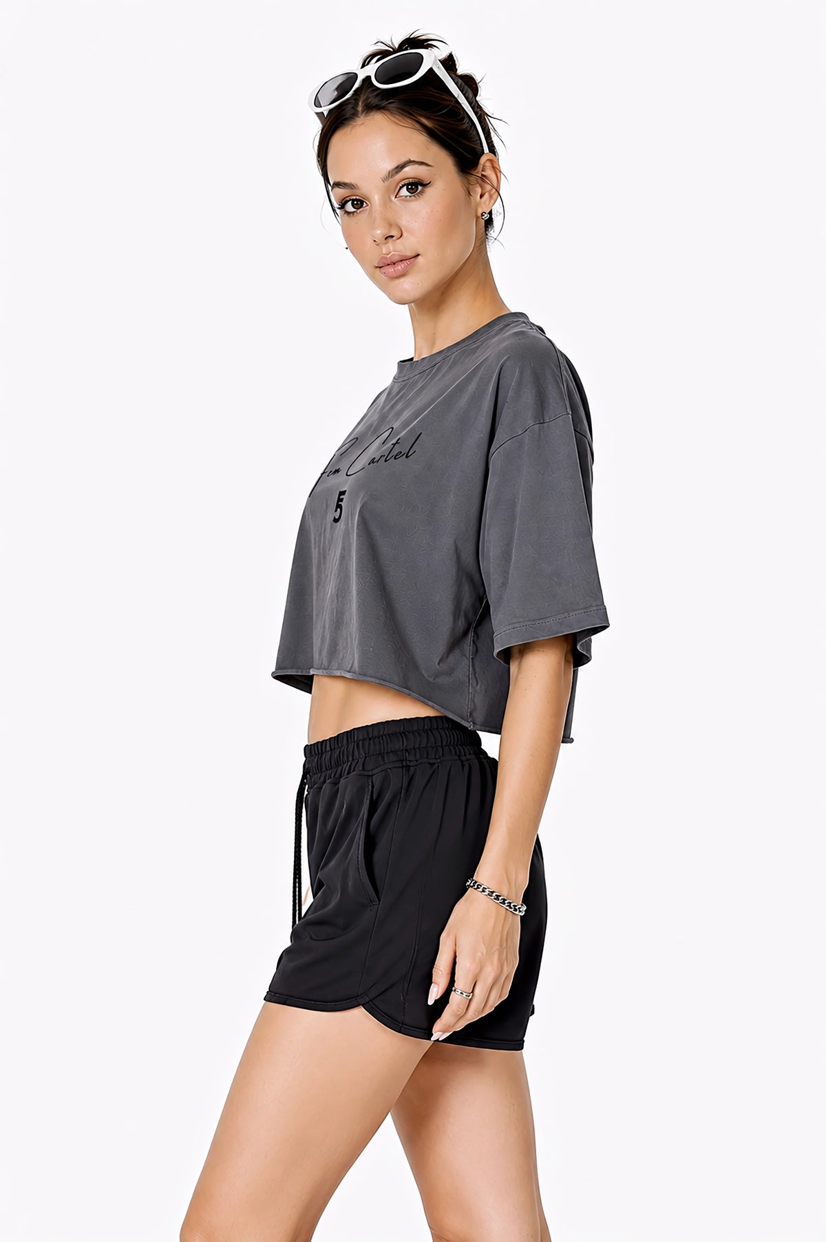 Snow Washed Raw Edge Crop Top | Black Logo