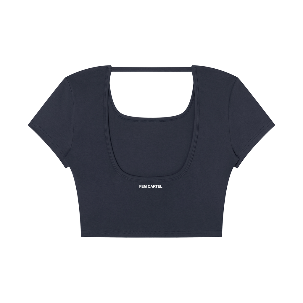 Square Neck Crop T-Shirt Icon | White Logo