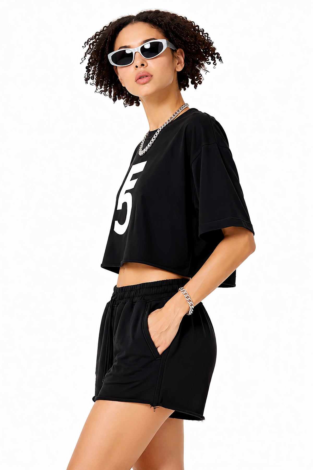 Snow Washed Raw Edge Crop Top | White Logo
