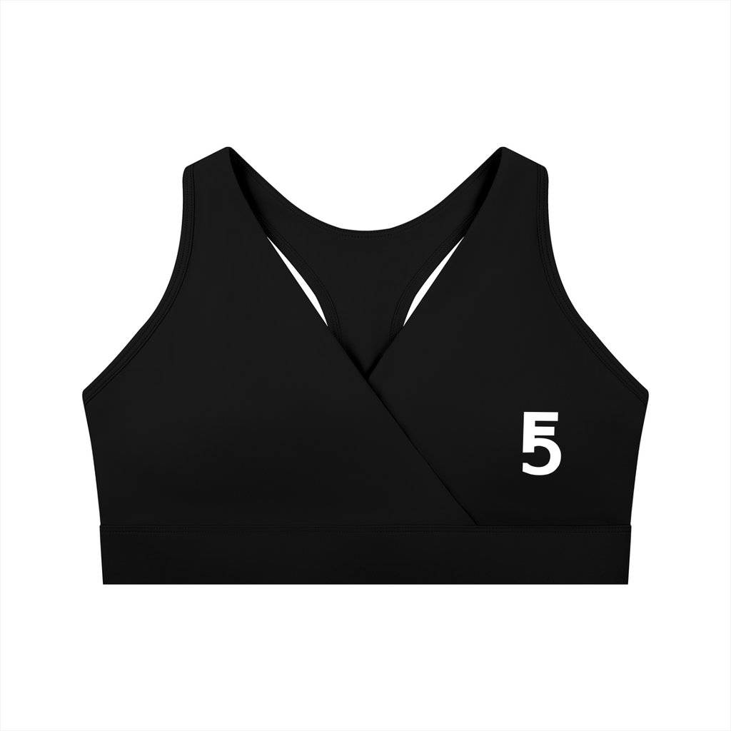 Crossover V-Neck Sports Bra | White Logo
