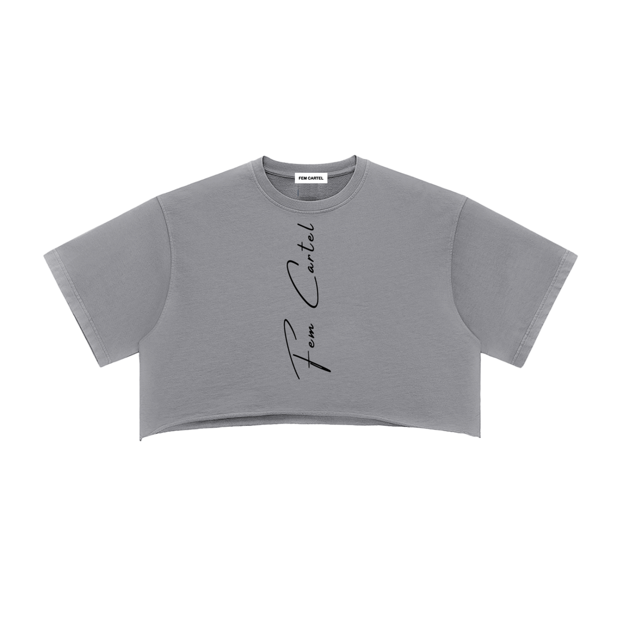 Snow Washed Raw Edge Crop Top Vertical | Black Logo
