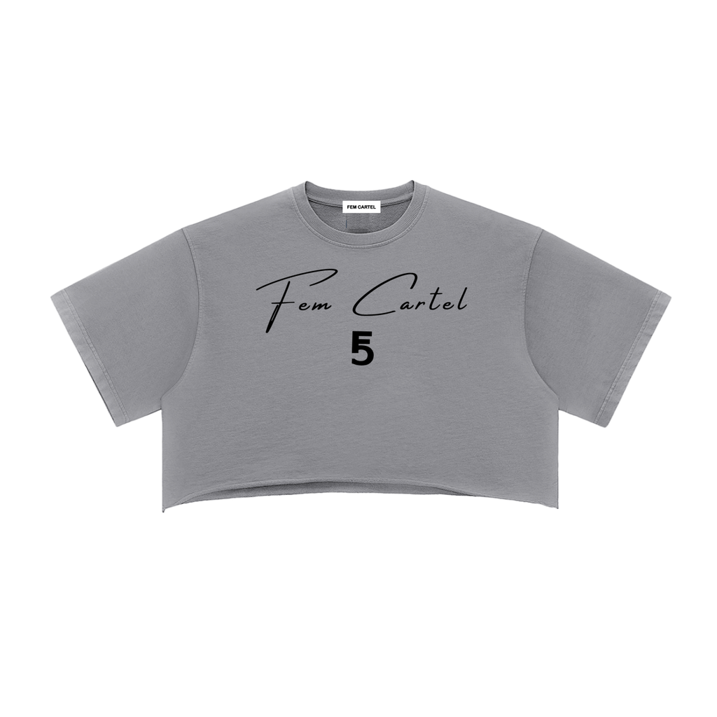 Snow Washed Raw Edge Crop Top | Black Logo