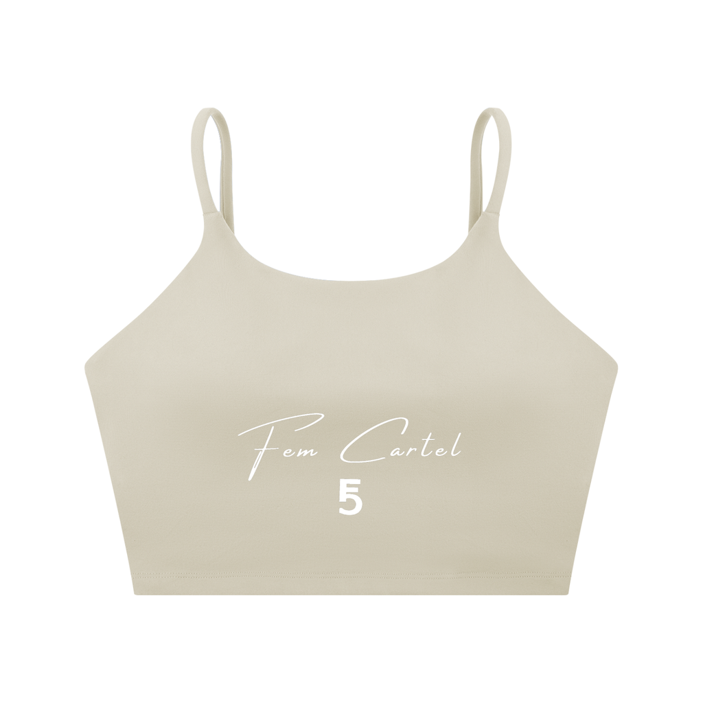 Spaghetti Strap Yoga Sports Bra Script | White Logo