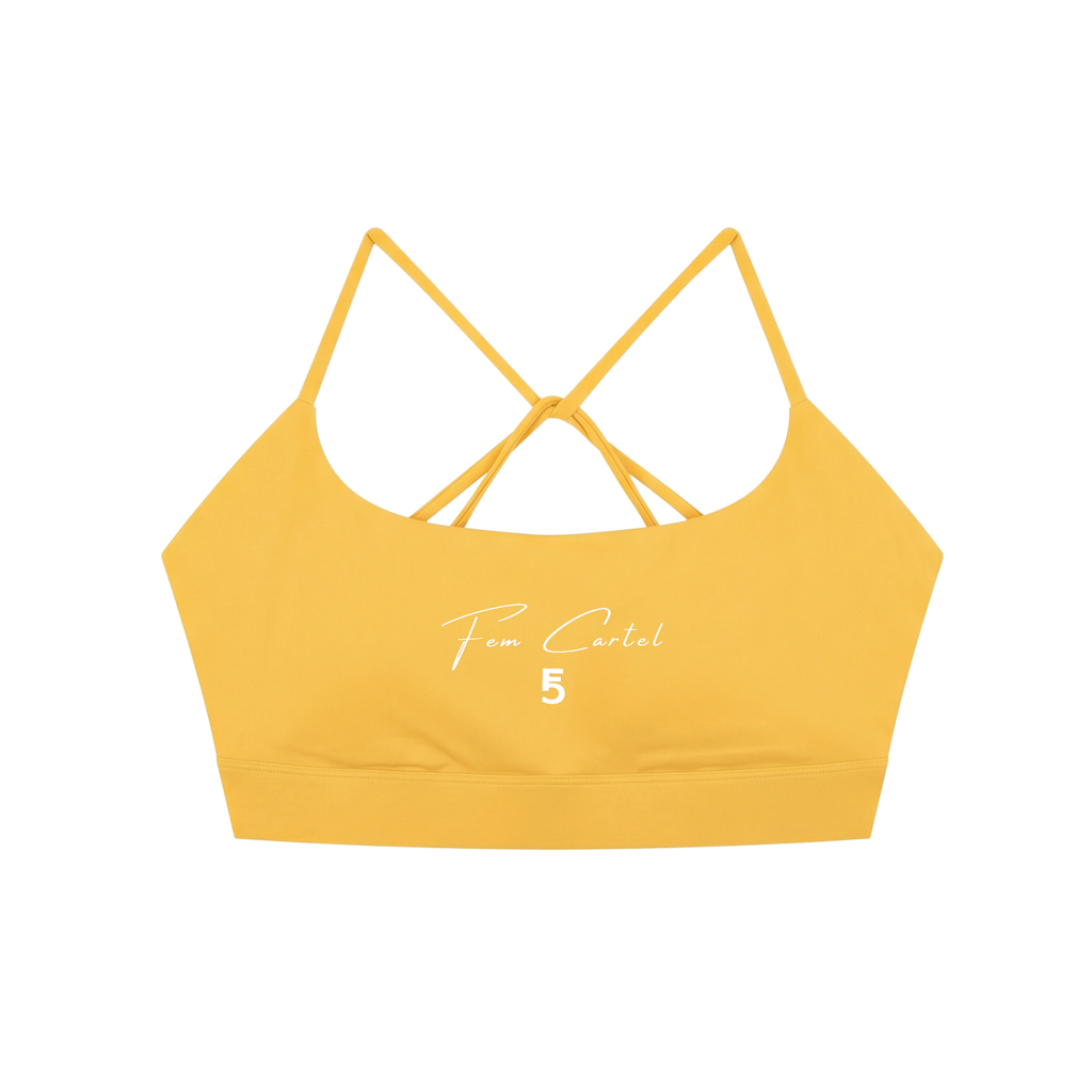 Strappy Criss Cross Yoga Sports Bra Script| White Logo
